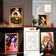 Anime Demon Slayer Action Figures Light Painting Photo Frame Tanjirou Nezuko Led Night Light Figurine Kimetsu No Yaiba Gifts